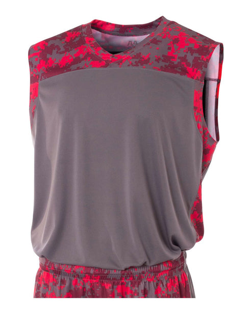 A4 Youth Camo Performance Muscle (NB2345), Color 'Scarlet Camo'